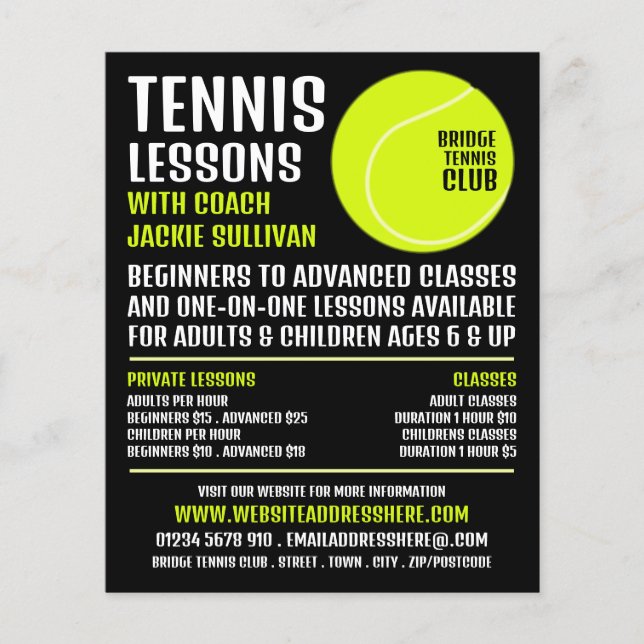 Tennisball, Tennisunterricht/Klassenwerbung Flyer (Vorne)