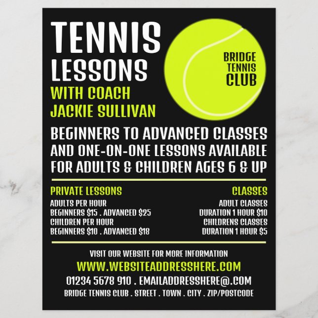 Tennisball, Tennisunterricht/Klassenwerbung Flyer (Vorne)