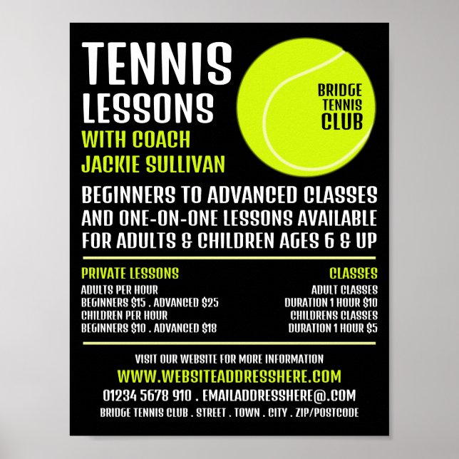 Tennisball, Tennisunterricht/Klassenwerbung Poster (Vorne)