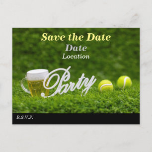 Tennisball und Bier Save the Date für Party Postkarte