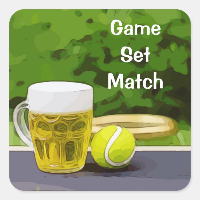Tennisball und Bierspiel-Set Quadratischer Aufkleber (Vorderseite)