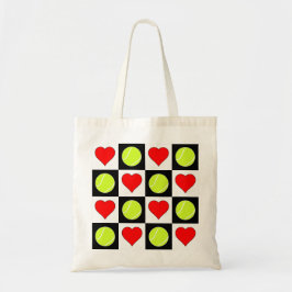 Tennisball und Herz Schachbrett Muster Tote Tasche