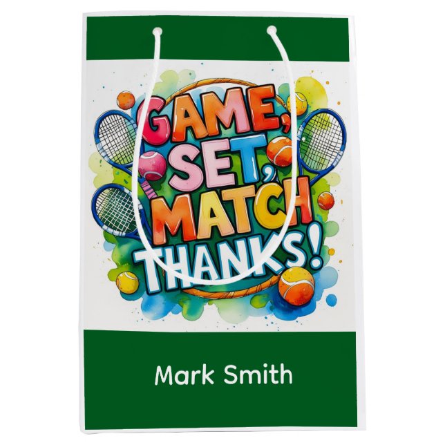 Tennisball und Schläger auf dem Platz mit Namen Mittlere Geschenktüte (Vorderseite)