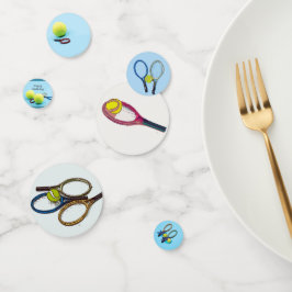 Tennisball und Schläger Glücklich Geburtstag blau Konfetti