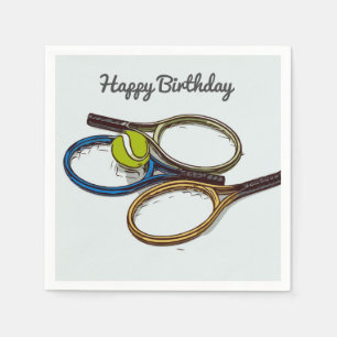 Tennisball und Schläger Glücklich zum Geburtstag Serviette