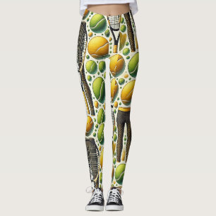 Tennisball und Schläger schwarz-weiße Tinte auf gr Leggings