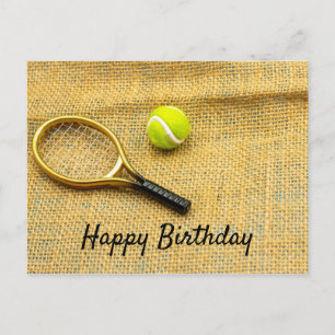 Tennisball und Schläger zum Geburtstag Postkarte