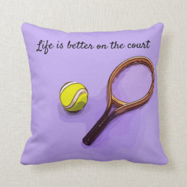 Tennisball und Schlägerleben ist besser auf dem Pl Kissen