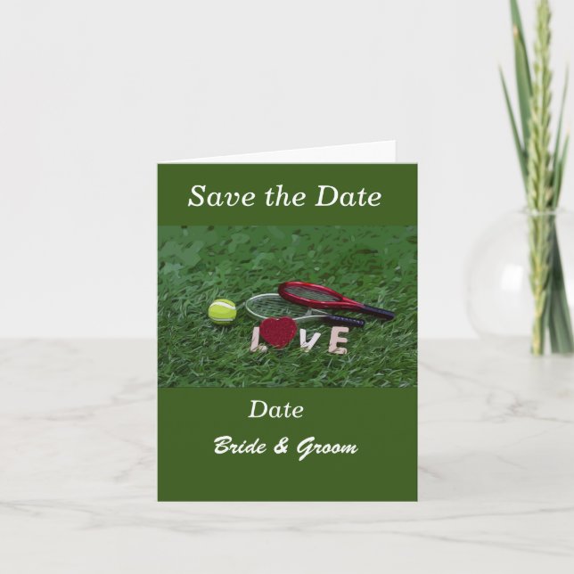 Tennisball und Wortspiel-Liebe Save the Date auf G Einladung (Vorderseite)