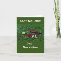 Tennisball und Wortspiel-Liebe Save the Date auf G