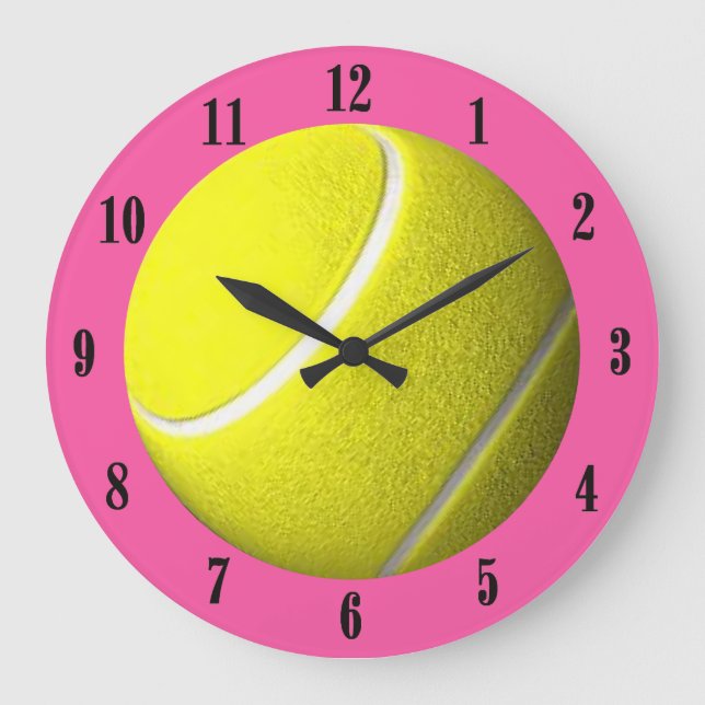 Tennisball-Wanduhr-Rosa-Gerichts-Schwarz-Zahlen Große Wanduhr (Vorderseite)