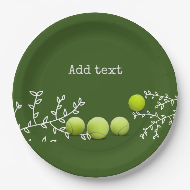 Tennisbälle mit grafischer Blume  Pappteller (Vorderseite)