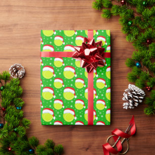 Tennisbälle Santas Hut & Schneeflocken Hellgrün Geschenkpapier