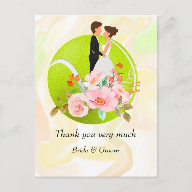 Tennisbride und Groom auf Tennisball für Hochzeite Postkarte (Vorderseite)