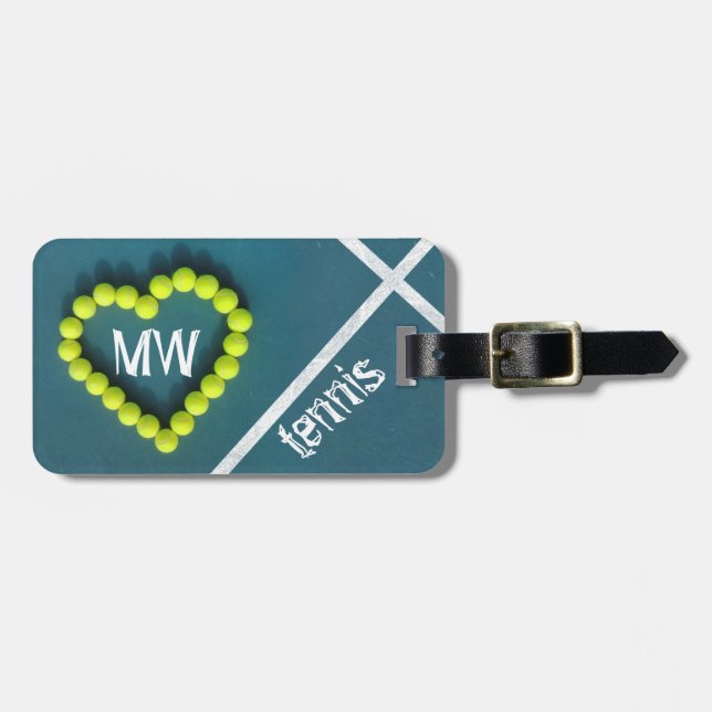 Tennisherz-Liebe personalisiert Gepäckanhänger (Vorderseite horizontal)