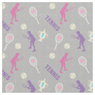 Tennismotive auf grauem Hintergrund Stoff