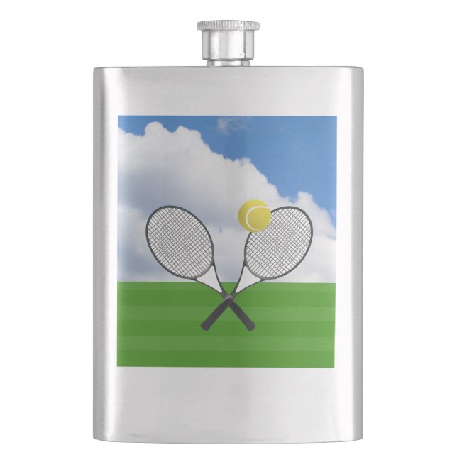Tennisplatz & TENNIS RACKETS Flachmann (Vorderseite)