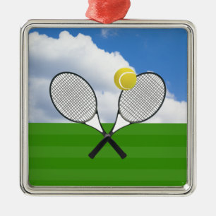 Tennisplatz & TENNIS RACKETS Silbernes Ornament