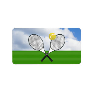Tennisplatz u. TENNIS-SCHLÄGER Adressaufkleber
