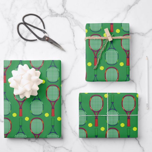 Tennisrackets & Balls Muster Geschenkpapier Set (Vorderseite)