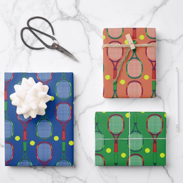 Tennisrackets & Balls Muster Geschenkpapier Set (Vorderseite)