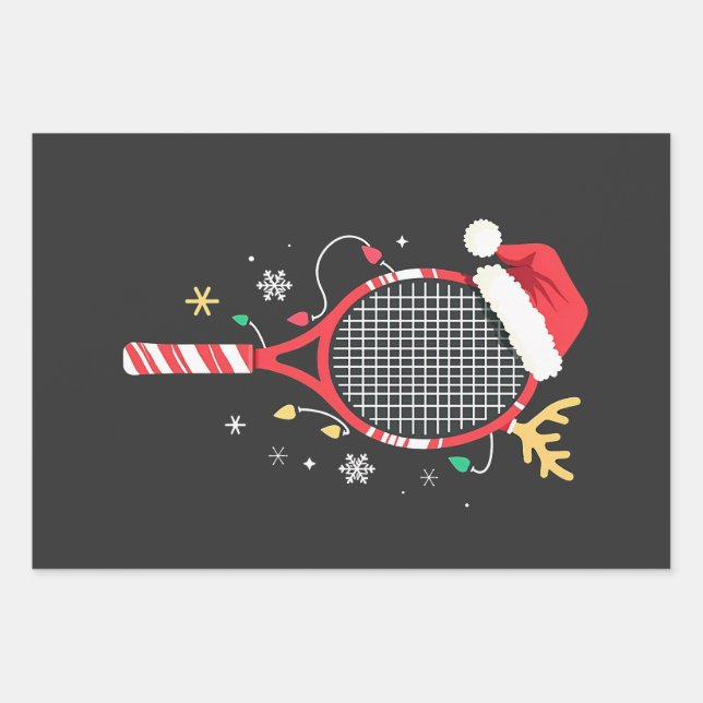 Tennissattel mit Weihnachtsmannmütze und Weihnacht Geschenkpapier Set (Vorderseite)