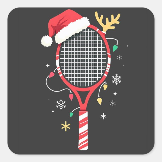 Tennissattel mit Weihnachtsmannmütze und Weihnacht Quadratischer Aufkleber (Vorderseite)