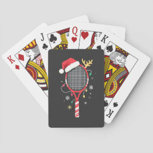 Tennissattel mit Weihnachtsmannmütze und Weihnacht Spielkarten