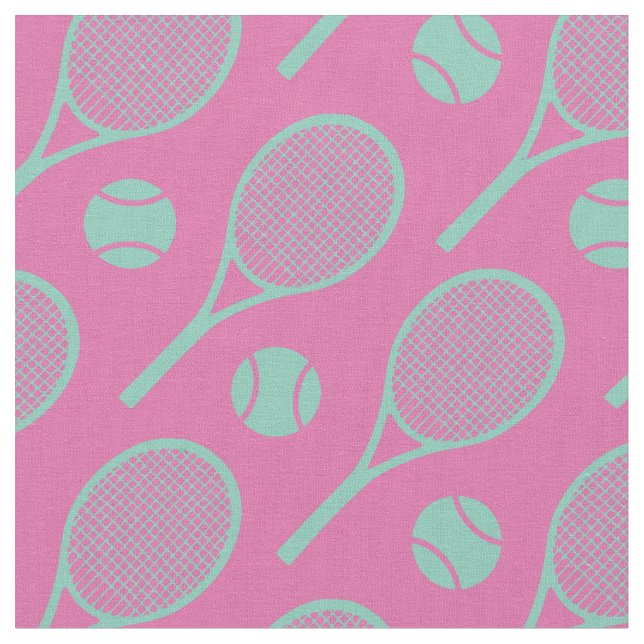 Tennisschläger auf rosa Untergrund Stoff (Nahaufnahme)