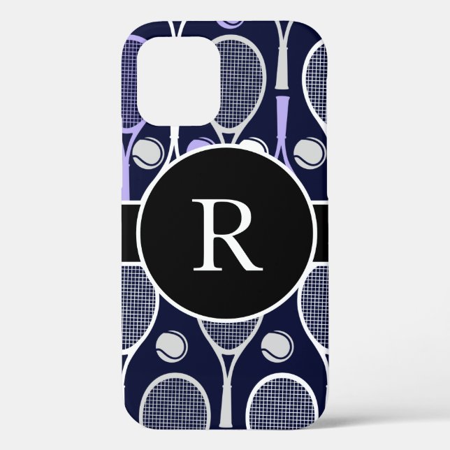 Tennisschläger & Balls Teamname Monogram Lila Case-Mate iPhone Hülle (Rückseite)