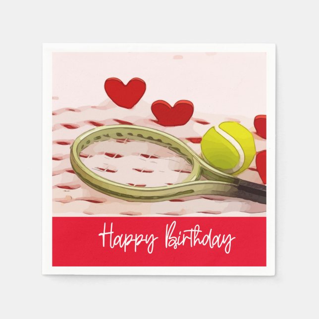 Tennisschläger Glücklich Geburtstag mit LIEBE Serviette (Vorderseite)