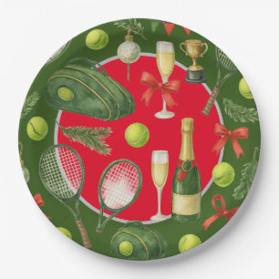 Tennisschläger Kugel schwarz Tinte rot Grün Weihna Pappteller