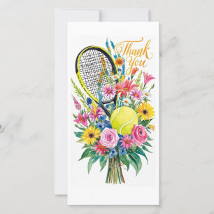 Tennisschläger mit Ball und Blume Aquarell Dankeskarte