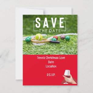 Tennisschläger mit Weihnachts-Save the Date-Party Einladung
