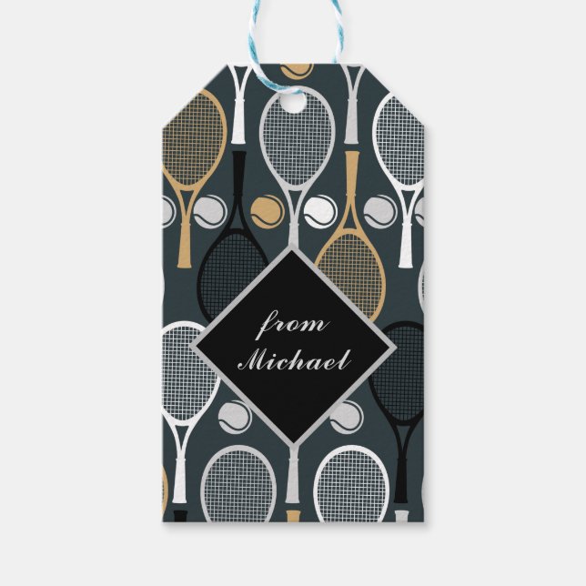 Tennisschläger Personalisierte Mit Monogramm Kinde Geschenkanhänger (Vorderseite)