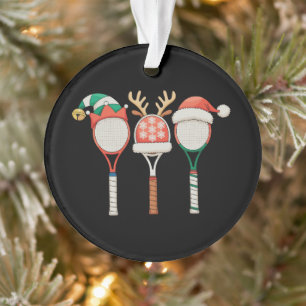 Tennisschläger Rentiergeweih Weihnachtsmannmütze W Ornament