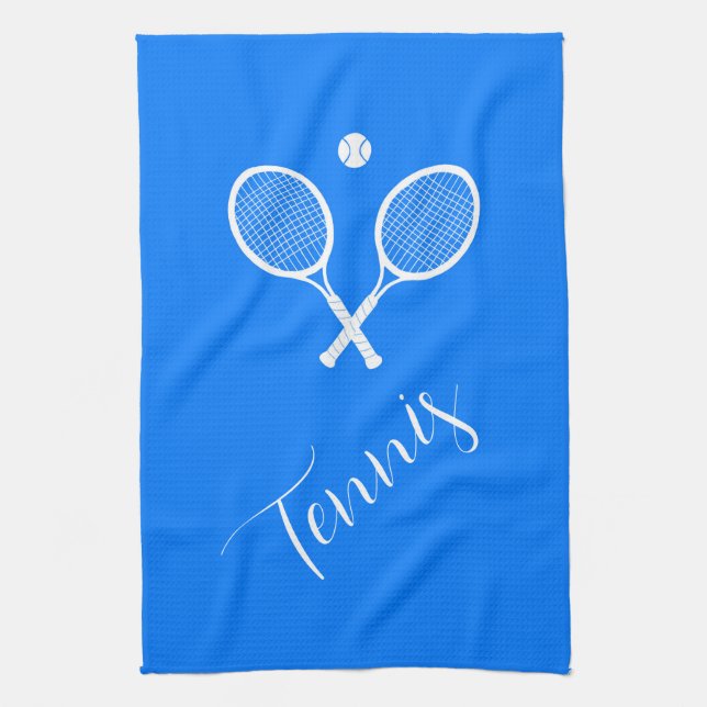 Tennisschläger und Ball Blue Geschirrtuch (Vertikal)
