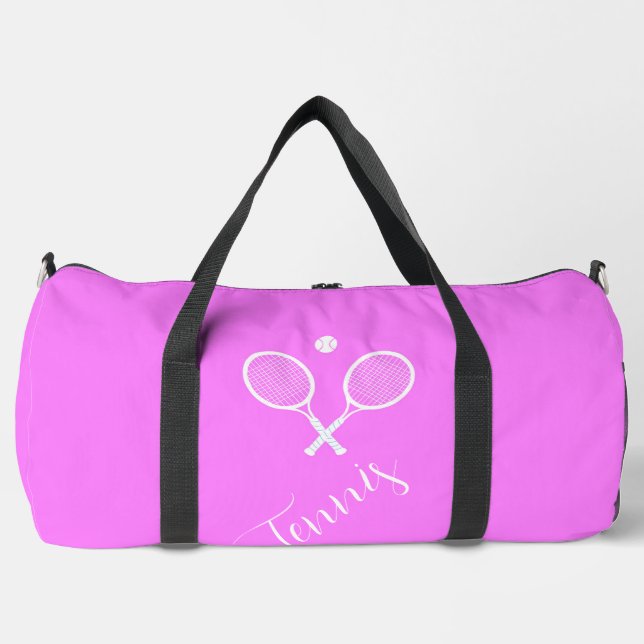 Tennisschläger und Ball Deep Pink Custom Duffle Bag (Vorderseite)