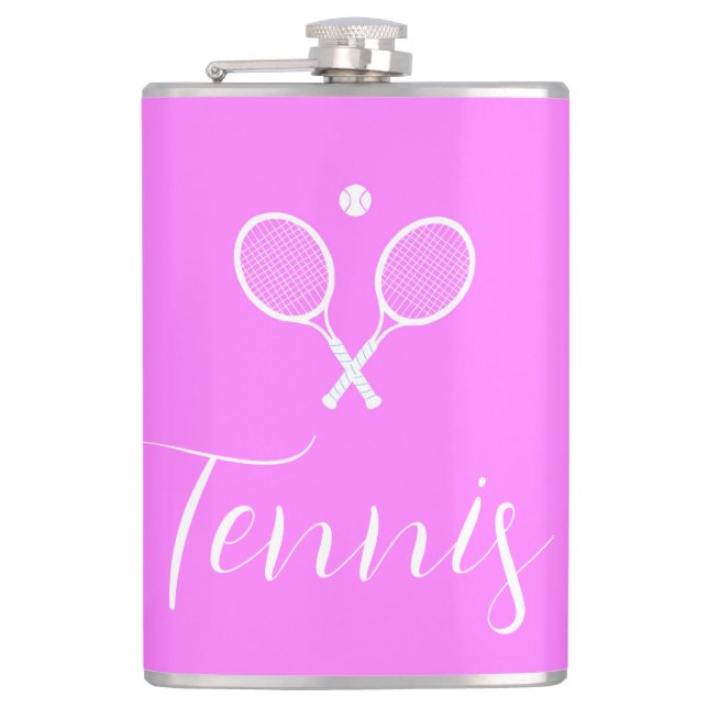 Tennisschläger und Ball Deep Pink Flachmann (Vorderseite)