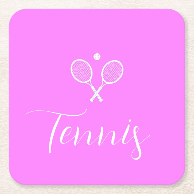 Tennisschläger und Ball Deep Pink Rechteckiger Pappuntersetzer (Vorderseite)