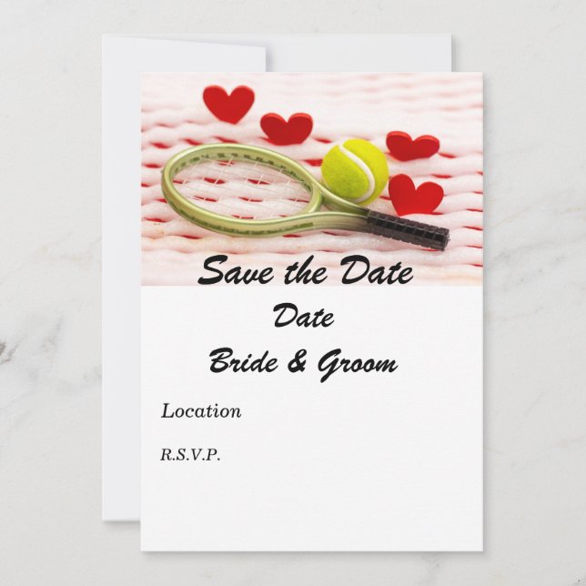 Tennisschläger und Ball mit Liebe Einladung (Vorderseite)