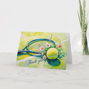 Tennisschläger und Ball mit rotem Liebe Dankeskarte