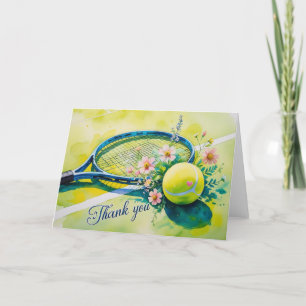 Tennisschläger und Ball mit rotem Liebe Dankeskarte