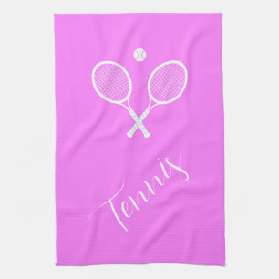 Tennisschläger und Ball Pink Geschirrtuch