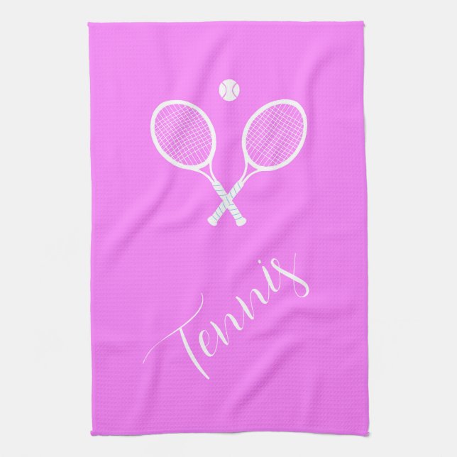 Tennisschläger und Ball Pink Geschirrtuch (Vertikal)