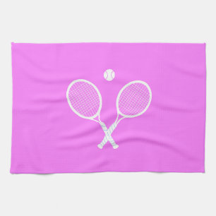 Tennisschläger und Ball Pink Wellness Geschirrtuch