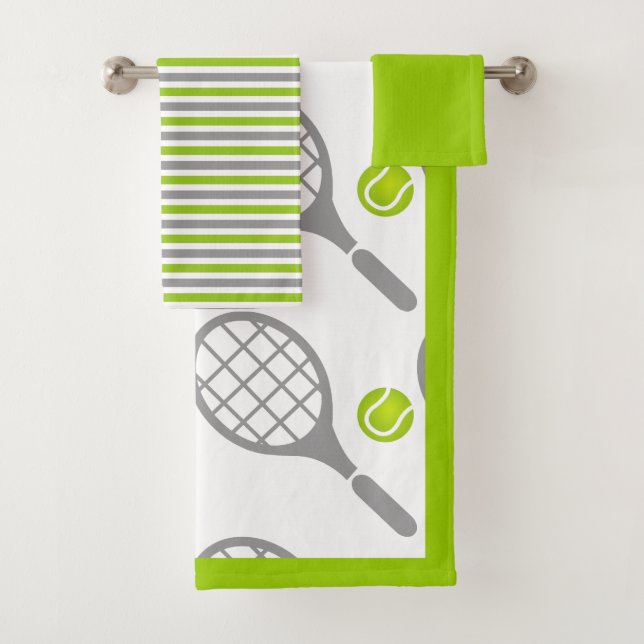 Tennisschläger und -ball, Rahmen und Streifen Badhandtuch Set (Insitu)