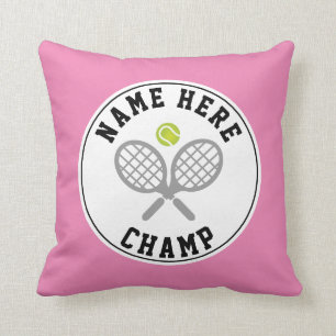 Tennisschläger und Ballampfer und Spielername pink Kissen