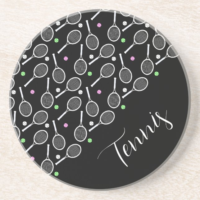 Tennisschläger und -bälle, schwarz getränkeuntersetzer (Vorne)