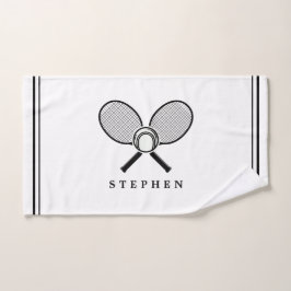 Tennisschläger und Schwarz-Weiß-Sport Handtuch